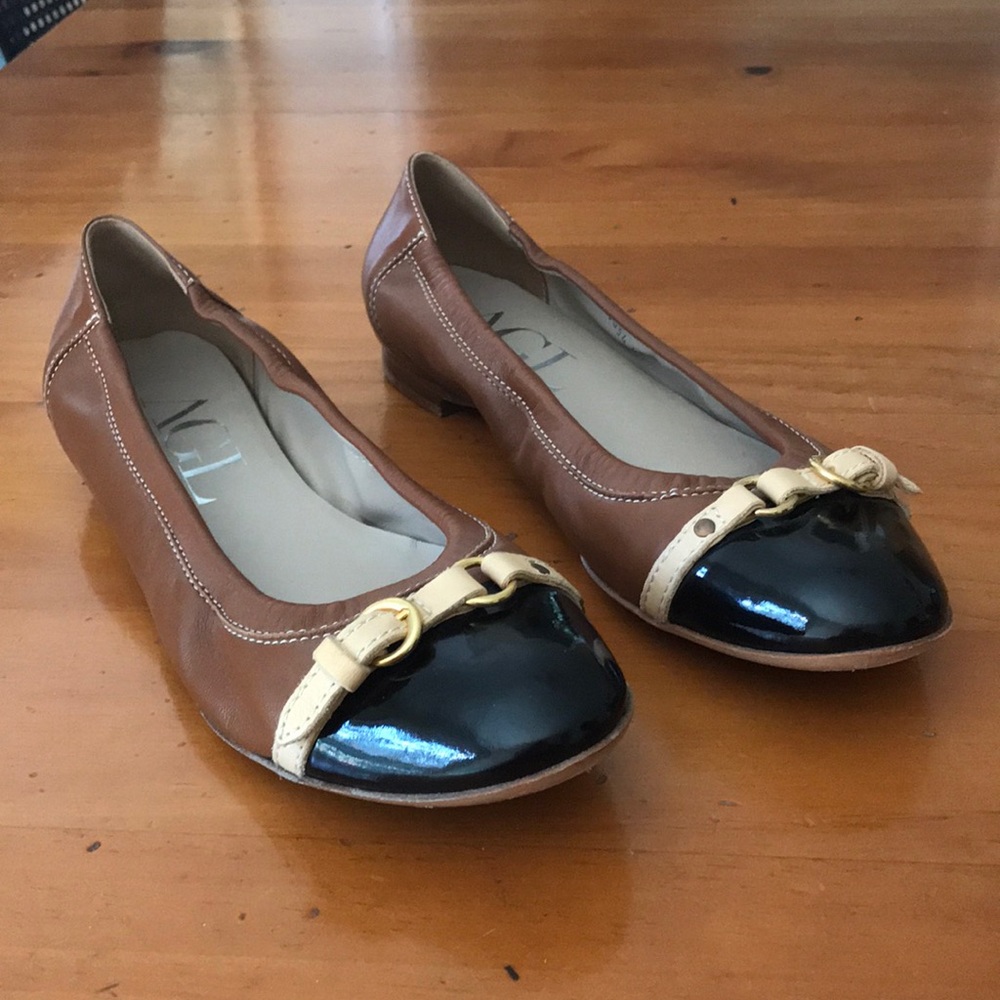 AGL black and brown leather flats size 10